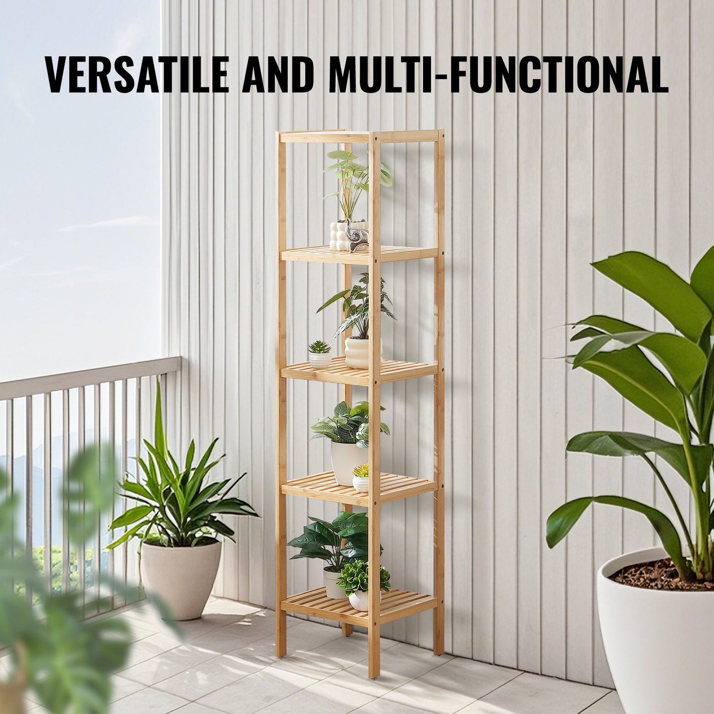 Hörn Stående Bokhylla 5-vånings Bamboo Stege Smal Hylla Plant Stand