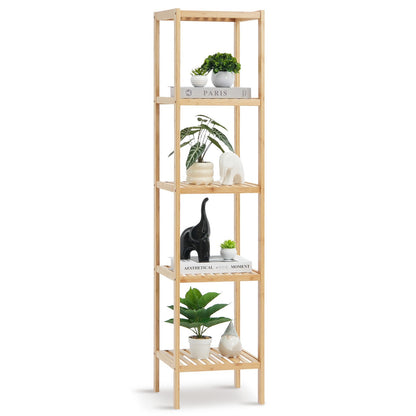 Hörn Stående Bokhylla 5-vånings Bamboo Stege Smal Hylla Plant Stand