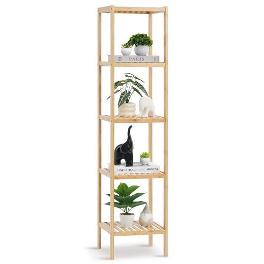 Hörn Stående Bokhylla 5-vånings Bamboo Stege Smal Hylla Plant Stand
