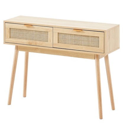 Rattan-Konsolentisch mit 2 Schubladen Rattan-Schiebetür Natur