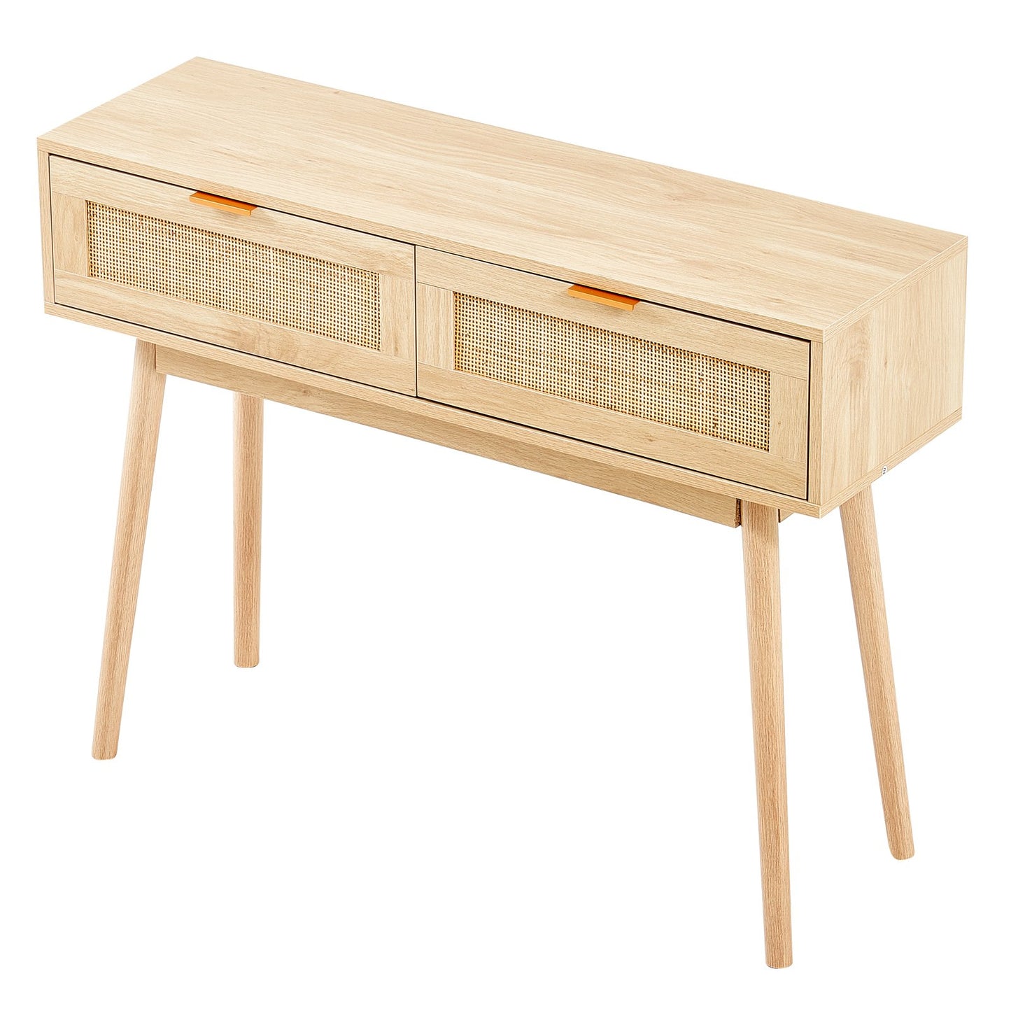 Rattan-Konsolentisch mit 2 Schubladen Rattan-Schiebetür Natur