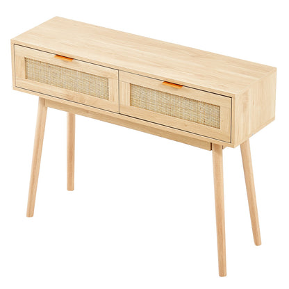 Rattan-Konsolentisch mit 2 Schubladen Rattan-Schiebetür Natur