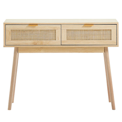 Rattan-Konsolentisch mit 2 Schubladen Rattan-Schiebetür Natur