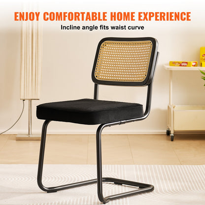 Rattanstühle, 4er-Set, Mid-Century Modern Esszimmerstuhl, Gepolsterter Samtstuhl mit Rattan-Rückenlehne, Retro-Esszimmer-Küchenstuhl für Wohnzimmer, Schlafzimmer, Lesezimmer, Büro, Schwarz