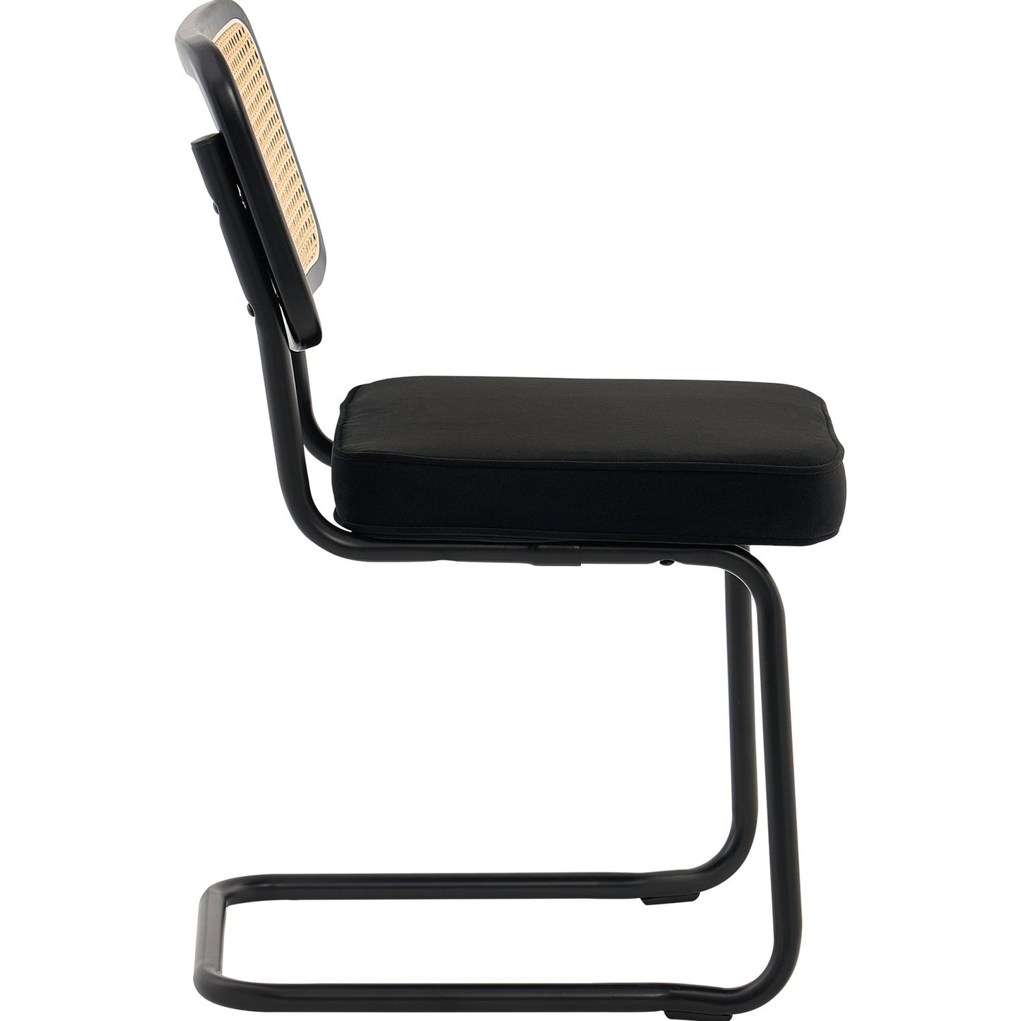 Rattanstühle, 4er-Set, Mid-Century Modern Esszimmerstuhl, Gepolsterter Samtstuhl mit Rattan-Rückenlehne, Retro-Esszimmer-Küchenstuhl für Wohnzimmer, Schlafzimmer, Lesezimmer, Büro, Schwarz