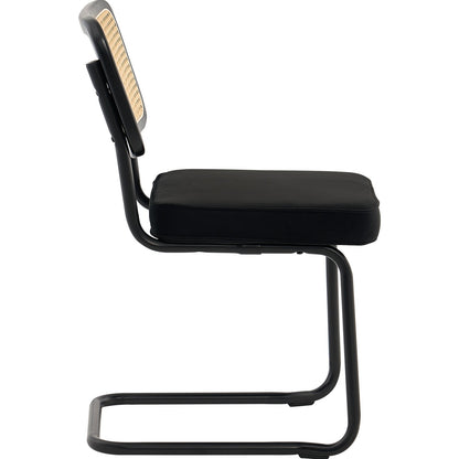 Rattanstühle, 4er-Set, Mid-Century Modern Esszimmerstuhl, Gepolsterter Samtstuhl mit Rattan-Rückenlehne, Retro-Esszimmer-Küchenstuhl für Wohnzimmer, Schlafzimmer, Lesezimmer, Büro, Schwarz