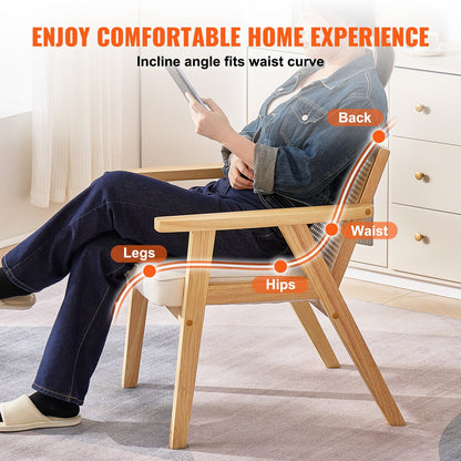 Rattanstuhl, Mid-Century Modern Esszimmerstuhl mit Armlehnen, Polsterstuhl mit Rattanrückenlehne, Retro Rattan Esszimmerküchenstuhl für Wohnzimmer, Schlafzimmer, Lesezimmer und Büro, Beige
