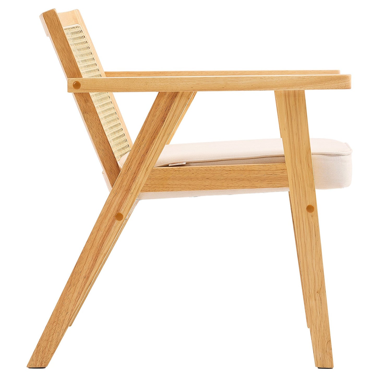 Rattanstuhl, Mid-Century Modern Esszimmerstuhl mit Armlehnen, Polsterstuhl mit Rattanrückenlehne, Retro Rattan Esszimmerküchenstuhl für Wohnzimmer, Schlafzimmer, Lesezimmer und Büro, Beige