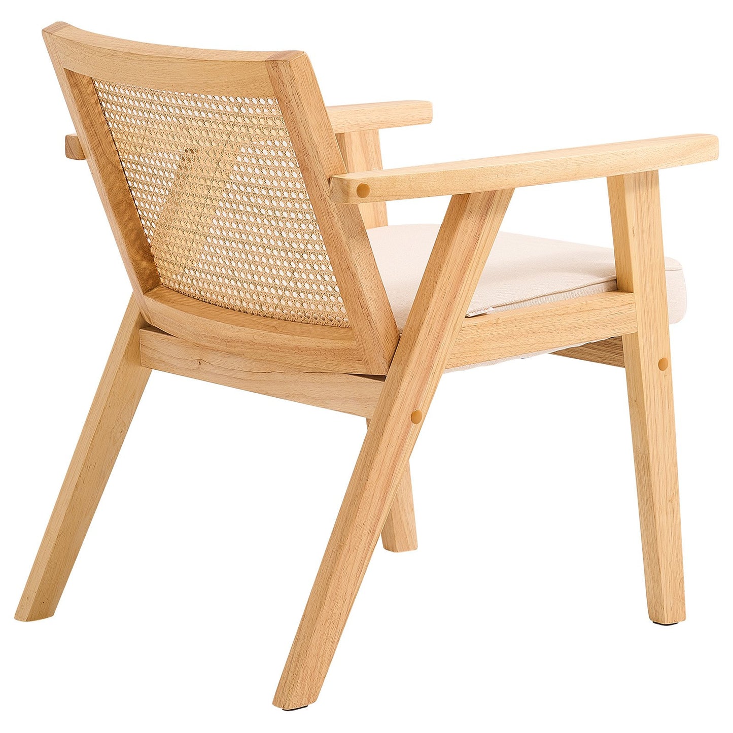 Rattanstuhl, Mid-Century Modern Esszimmerstuhl mit Armlehnen, Polsterstuhl mit Rattanrückenlehne, Retro Rattan Esszimmerküchenstuhl für Wohnzimmer, Schlafzimmer, Lesezimmer und Büro, Beige
