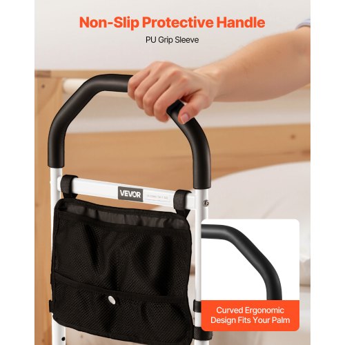 Sänggrind för äldre, Sängstöd med stödben och PU-ledstång, Höjdjusterbar sängkäpp i kolstålsrör, Sängstänger för seniorer och patienter, Passar King, Queen, Full, Twin |  EU