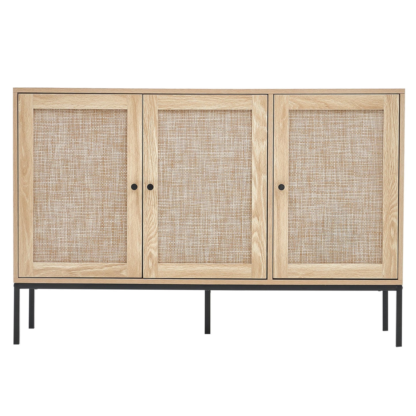 Rattan Cabinet Storage with 3 Magnetic Doors and Adjustable Shelves Natural
