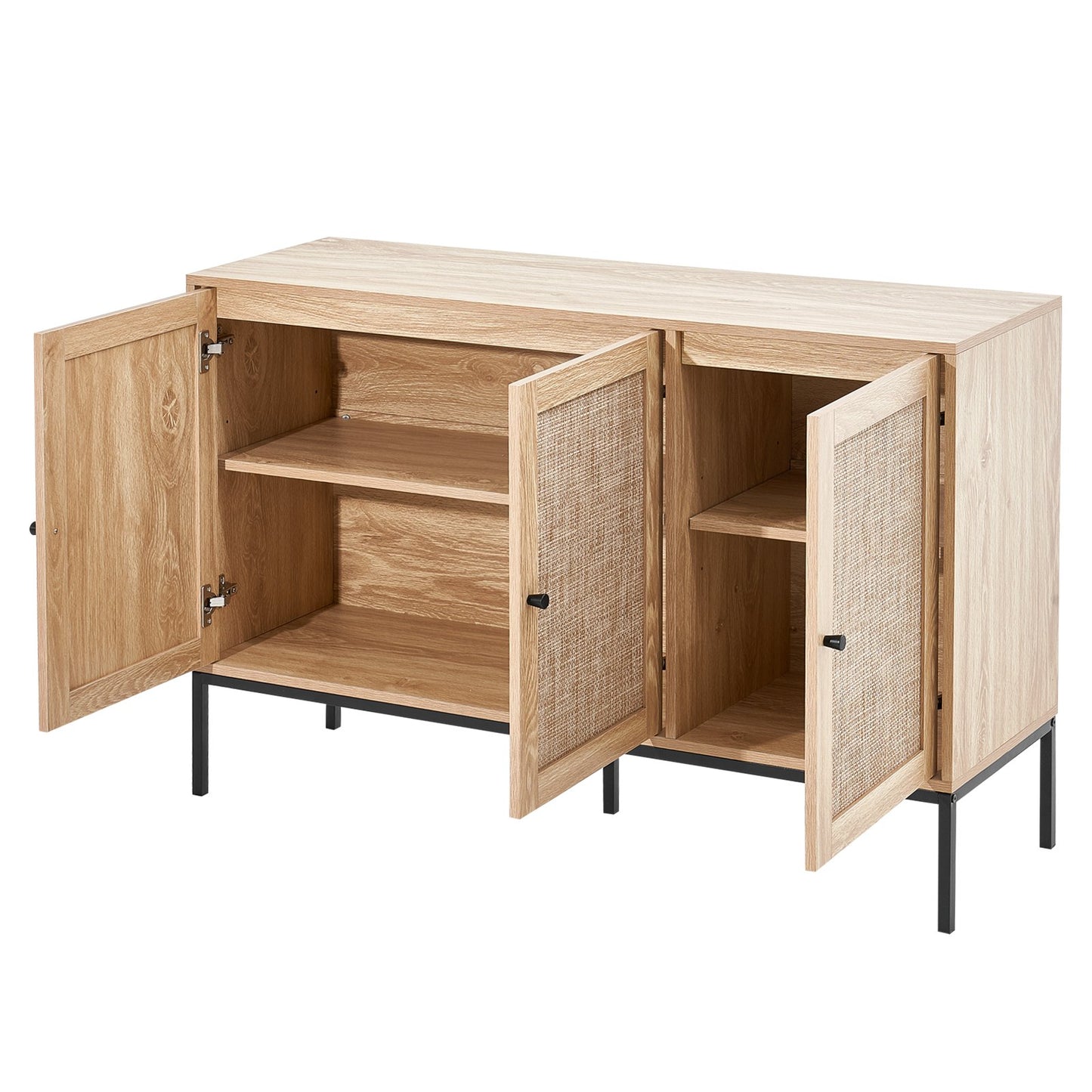 Rattan Cabinet Storage with 3 Magnetic Doors and Adjustable Shelves Natural