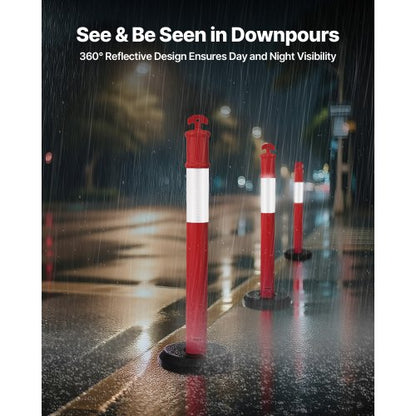 3-pack trafikavgränsningsstolpar, 1140 mm trafiksäkerhetskoner med fyllbar bas och reflexremsor, kraftiga avgränsningsstolpar för byggarbetsplatser, parkeringsplatser, trängselkontroll, röd |  EU