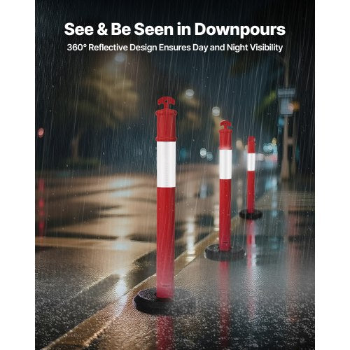2-pack trafikavgränsningsstolpar, 1140 mm trafiksäkerhetskoner med fyllbar bas och reflexremsor, kraftiga avgränsningsstolpar för byggarbetsplatser, parkeringsplatser, trängselkontroll, röd |  EU