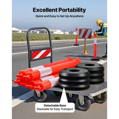 2-pack trafikavgränsningsstolpar, 1140 mm trafiksäkerhetskoner med fyllbar bas och reflexremsor, kraftiga avgränsningsstolpar för byggarbetsplatser, parkeringsplatser, trängselkontroll, röd |  EU