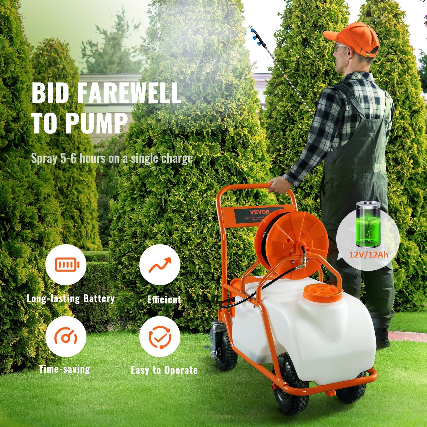 Spruta Tryckspruta Ryggsäcksspruta Trädgårdsspruta 60L 0-90PSI