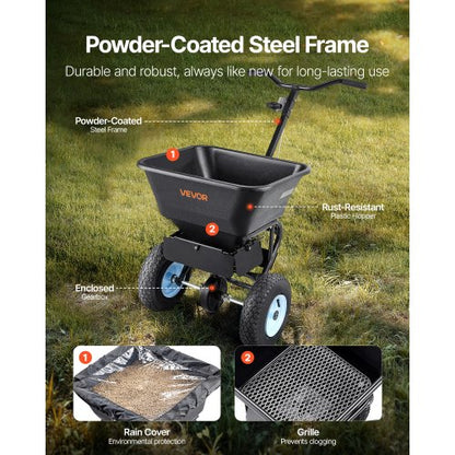 Walk-behind push spreader 100LB Capacity 0-9.8ft Spreading width