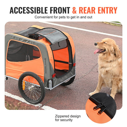 Hundcykelvagn, Stöder upp till 66 lbs, Pet Cart Cykelhållare, Lätt hopfällbar ram med snabbkopplingshjul, Universal Cykelkoppling, Reflexer, Flagga, Hopfällbar att förvara, Orange/Grå