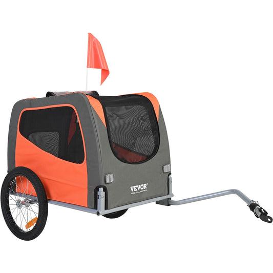 Hundcykelvagn, Stöder upp till 66 lbs, Pet Cart Cykelhållare, Lätt hopfällbar ram med snabbkopplingshjul, Universal Cykelkoppling, Reflexer, Flagga, Hopfällbar att förvara, Orange/Grå