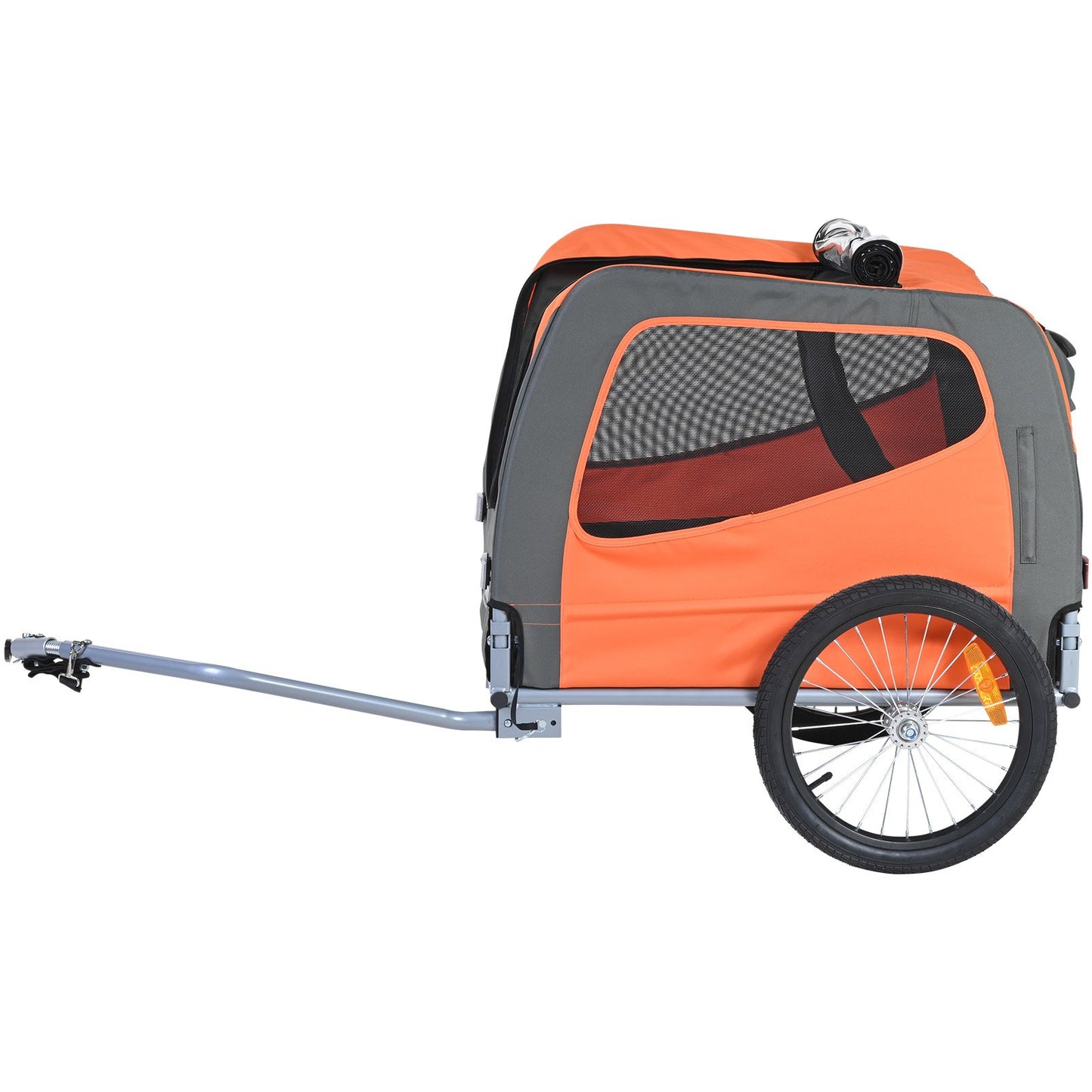 Hundcykelvagn, Stöder upp till 66 lbs, Pet Cart Cykelhållare, Lätt hopfällbar ram med snabbkopplingshjul, Universal Cykelkoppling, Reflexer, Flagga, Hopfällbar att förvara, Orange/Grå