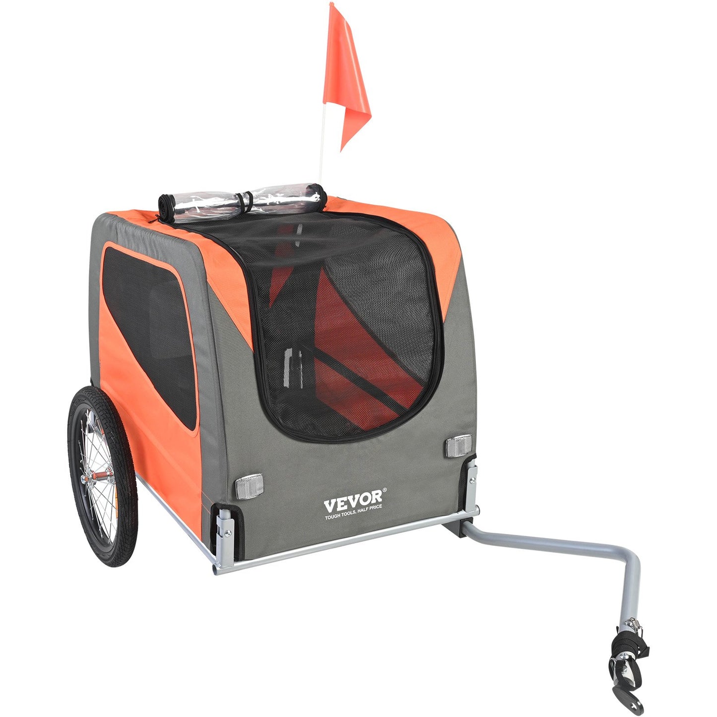 Hundcykelvagn, Stöder upp till 66 lbs, Pet Cart Cykelhållare, Lätt hopfällbar ram med snabbkopplingshjul, Universal Cykelkoppling, Reflexer, Flagga, Hopfällbar att förvara, Orange/Grå