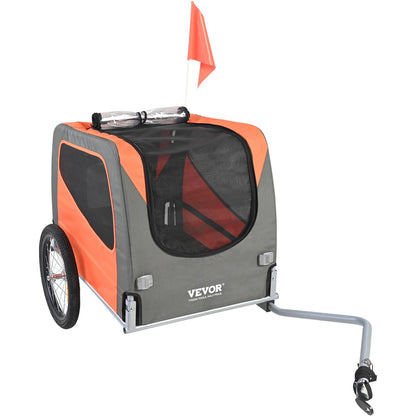 Hundcykelvagn, Stöder upp till 66 lbs, Pet Cart Cykelhållare, Lätt hopfällbar ram med snabbkopplingshjul, Universal Cykelkoppling, Reflexer, Flagga, Hopfällbar att förvara, Orange/Grå