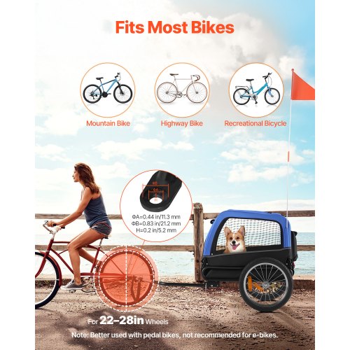 Hundcykelkärra, Stöder upp till 30 kg, Cykelhållare för små och medelstora hundar, Lättfällbar ram med snabbkopplingshjul, Universal cykelkoppling, Reflex, Flagga, Invändigt koppel |  EU