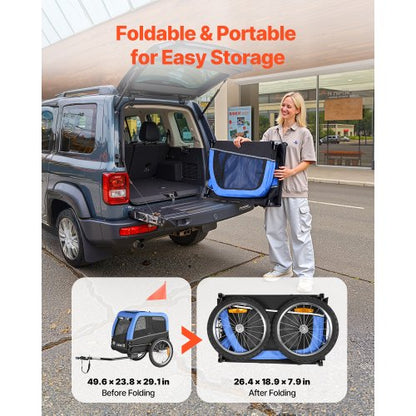 Hundcykelkärra, Stöder upp till 30 kg, Cykelhållare för små och medelstora hundar, Lättfällbar ram med snabbkopplingshjul, Universal cykelkoppling, Reflex, Flagga, Invändigt koppel |  EU