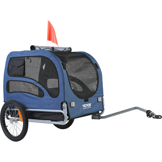 Hundcykelvagn, Stöder upp till 100 lbs, Pet Cart Cykelhållare, Lätt hopfällbar ram med snabbkopplingshjul, Universal Cykelkoppling, Reflexer, Flagga, Hopfällbar att förvara, Blå/svart