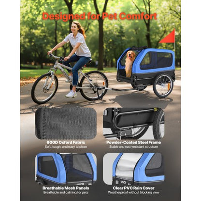 Hundcykelkärra, Stöder upp till 40 kg, Cykelhållare för små och stora hundar, Lättfällbar ram med snabbkopplingshjul, Universal cykelkoppling, Reflex, Flagga, Invändigt koppel |  EU