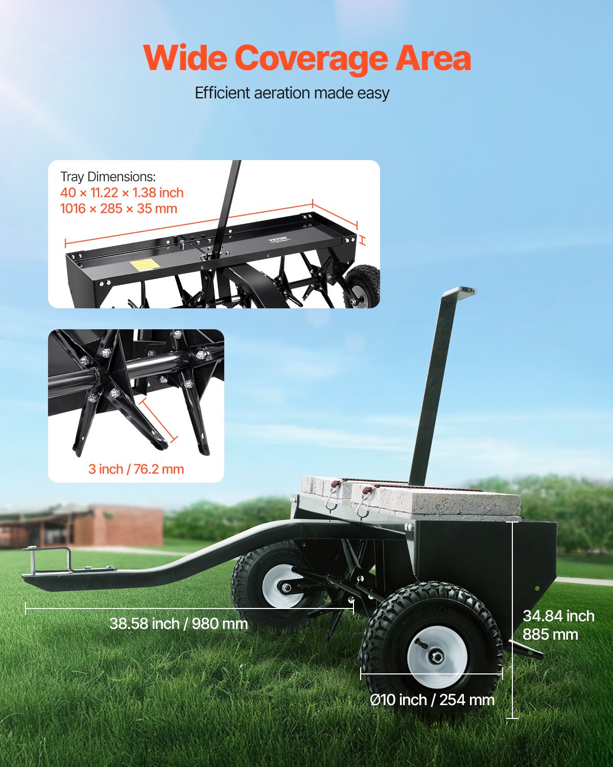 40" tow plug aerator with universal coupling lawn aerator towing behind