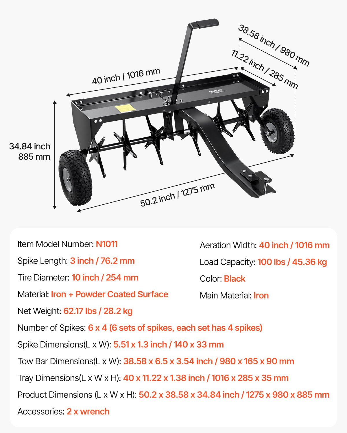40" tow plug aerator with universal coupling lawn aerator towing behind