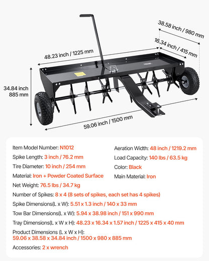 48" tow plug aerator with universal coupling lawn aerator towing behind