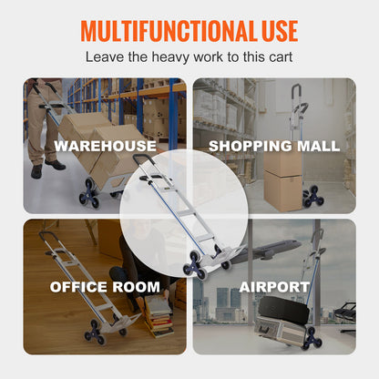 Stair Climbing Cart, 550 lbs Load Capacity, Aluminum Hand Truck with Dual Handles, Integrated Frame and Non-Slip Rubber Wheels, Multifunctional Stair Climber for Warehouse Airport