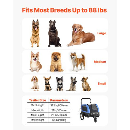 Hundcykelkärra, Stöder upp till 40 kg, 2-i-1 Hundvagn Cykelhållare för Små & Stora Hundar, Lättfällbar Ram med Snabbkopplingshjul, Universal Cykelkoppling, Invändigt Koppel |  EU
