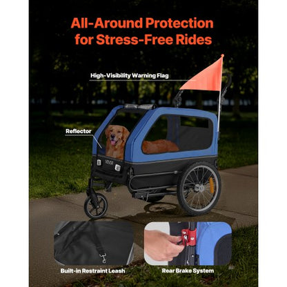 Hundcykelkärra, Stöder upp till 40 kg, 2-i-1 Hundvagn Cykelhållare för Små & Stora Hundar, Lättfällbar Ram med Snabbkopplingshjul, Universal Cykelkoppling, Invändigt Koppel |  EU