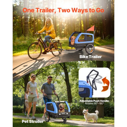 Hundcykelkärra, Stöder upp till 40 kg, 2-i-1 Hundvagn Cykelhållare för Små & Stora Hundar, Lättfällbar Ram med Snabbkopplingshjul, Universal Cykelkoppling, Invändigt Koppel |  EU