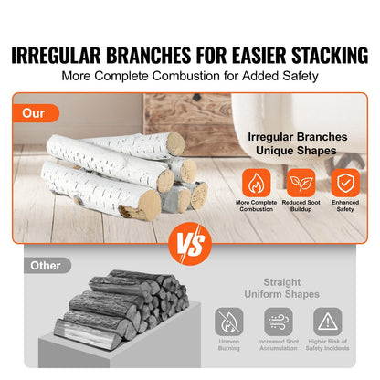 6 pcs Large with birch logs, gas fired ceramic firewood for fireplace, heat resistant firewood logs Gas realistic firewood, stackable firewood branches for gas fired stove, fire bowl indoor or outdoor