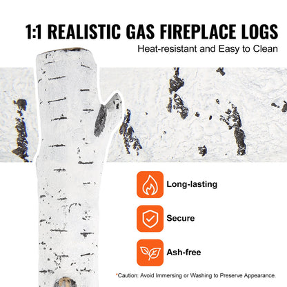 6 pcs Large with birch logs, gas fired ceramic firewood for fireplace, heat resistant firewood logs Gas realistic firewood, stackable firewood branches for gas fired stove, fire bowl indoor or outdoor