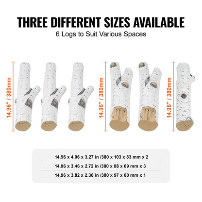 6 pcs Large with birch logs, gas fired ceramic firewood for fireplace, heat resistant firewood logs Gas realistic firewood, stackable firewood branches for gas fired stove, fire bowl indoor or outdoor