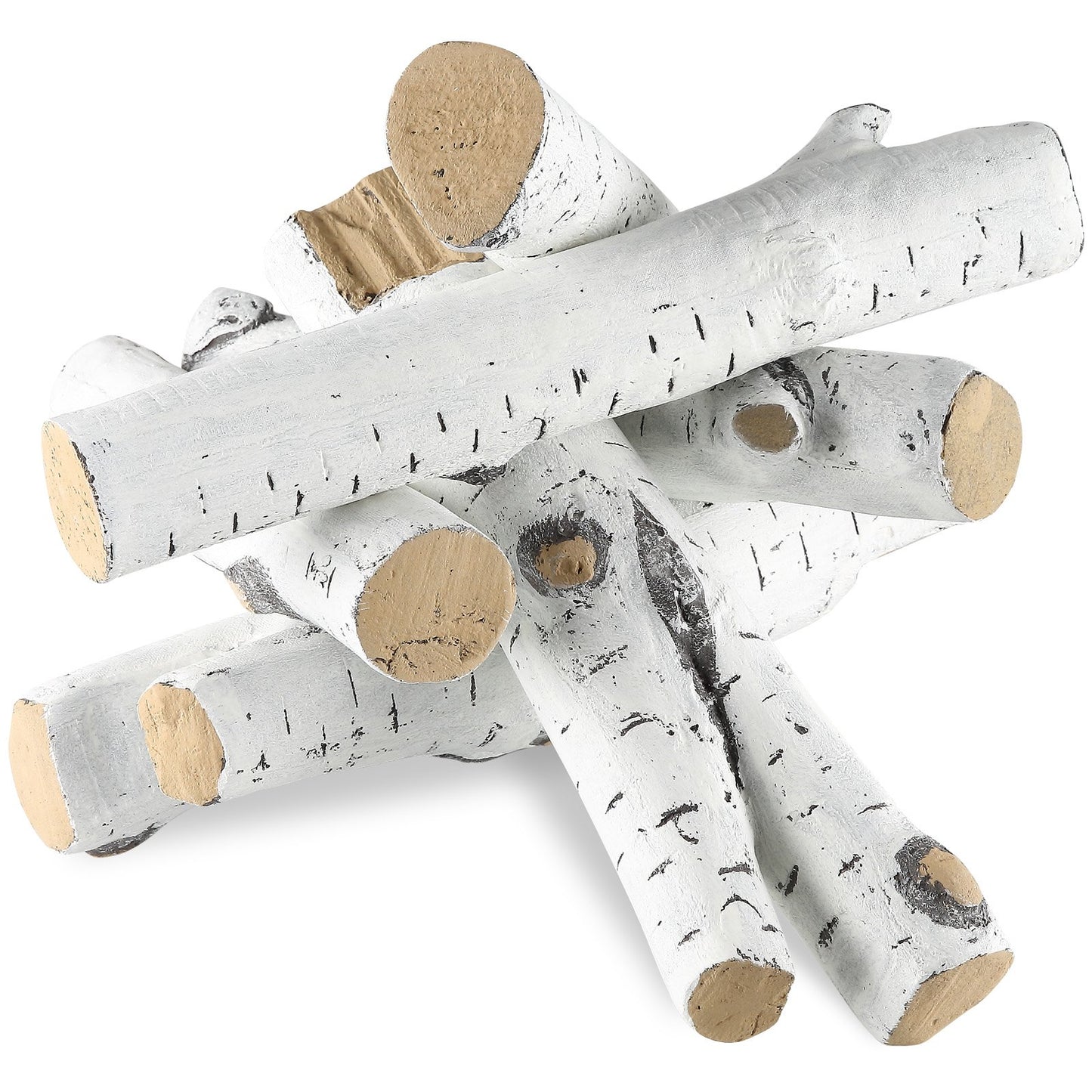 6 pcs Large with birch logs, gas fired ceramic firewood for fireplace, heat resistant firewood logs Gas realistic firewood, stackable firewood branches for gas fired stove, fire bowl indoor or outdoor