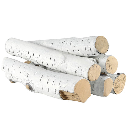 6 pcs Large with birch logs, gas fired ceramic firewood for fireplace, heat resistant firewood logs Gas realistic firewood, stackable firewood branches for gas fired stove, fire bowl indoor or outdoor