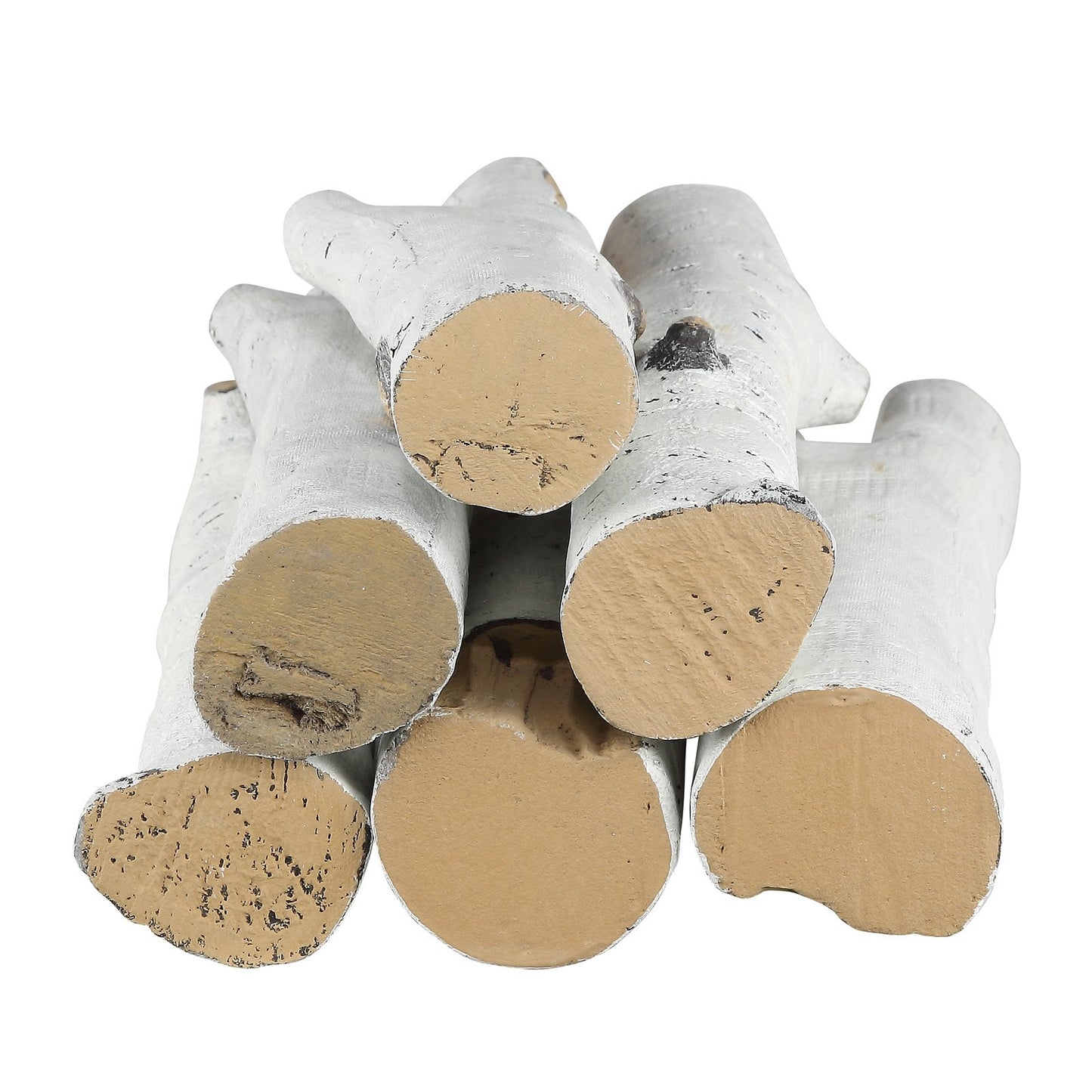 6 pcs Large with birch logs, gas fired ceramic firewood for fireplace, heat resistant firewood logs Gas realistic firewood, stackable firewood branches for gas fired stove, fire bowl indoor or outdoor