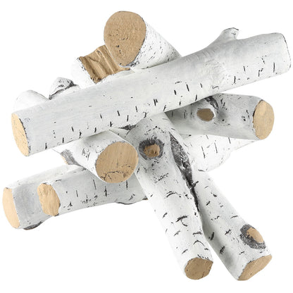 6 pcs Large with birch logs, gas fired ceramic firewood for fireplace, heat resistant firewood logs Gas realistic firewood, stackable firewood branches for gas fired stove, fire bowl indoor or outdoor