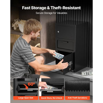 3,6 kubikfot kassaskåp, stor kapacitet med framstycke och digital knappsats, kraftigt 3-vånings kassaskåp med reservnycklar för kontanter, bankkvitto, smycken, dokument, sedlar, svart |  EU
