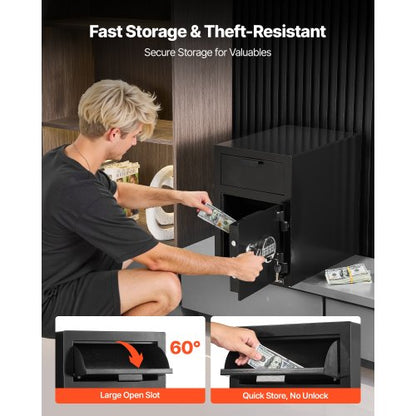 1,2 kubikfot kassaskåp, stor kapacitet med framstycke och digital knappsats, kraftigt kassaskåp med 2 våningar och reservnycklar för kontanter, bankkvitto, smycken, dokument, sedlar, svart |  EU
