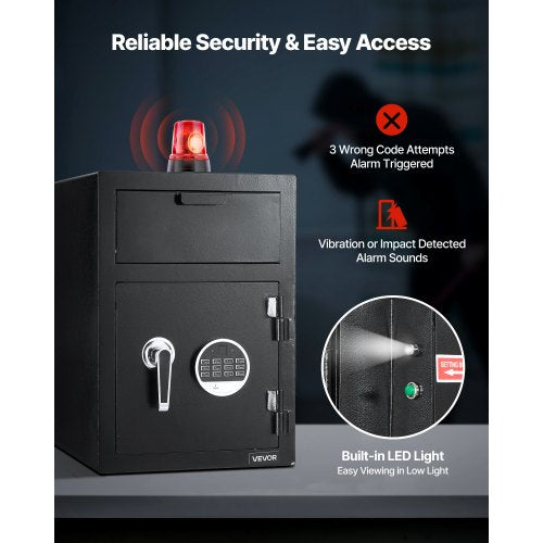 1,2 kubikfot kassaskåp, stor kapacitet med framstycke och digital knappsats, kraftigt kassaskåp med 2 våningar och reservnycklar för kontanter, bankkvitto, smycken, dokument, sedlar, svart |  EU