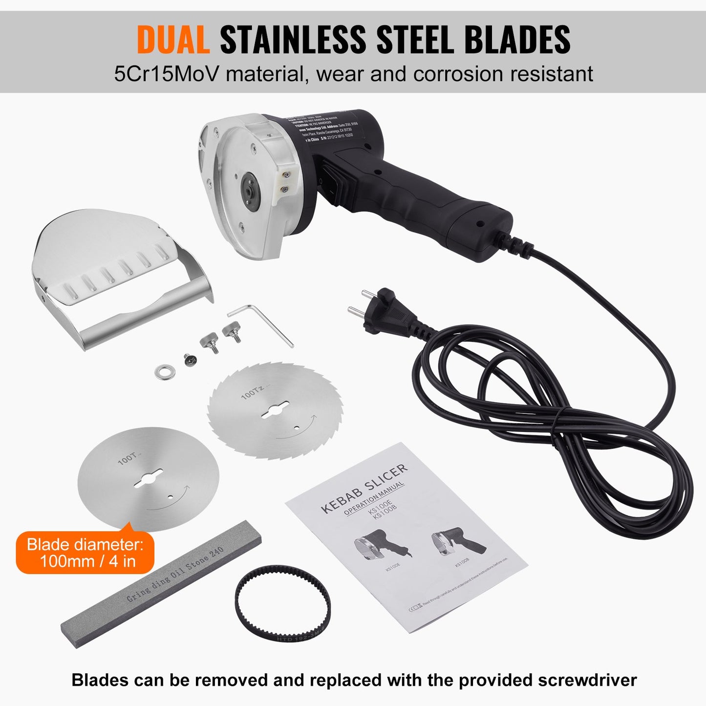 Elektrisches Schawarmamesser Türkischer Döner Kebab Fleisch Gyrosschneider mit 2 Klingen