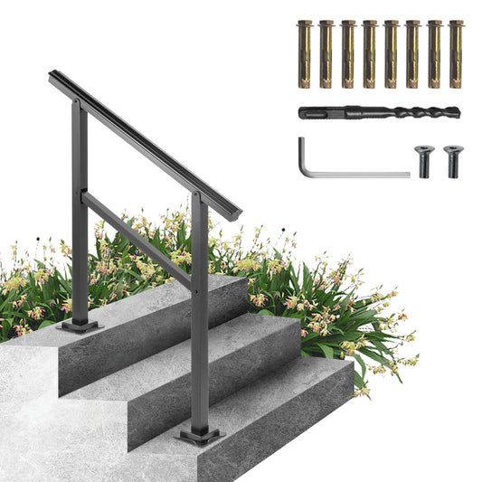 Außengeländer, 75 kg, Frachtgeländer, Außentreppe, Aluminium-Treppengeländer, 91,4 x 89,9 cm, Außentreppengeländer, Übergangsbereich von 0 bis 50°, Treppenhandlauf passend für 2–3 Stufen, mit Schraubensatz