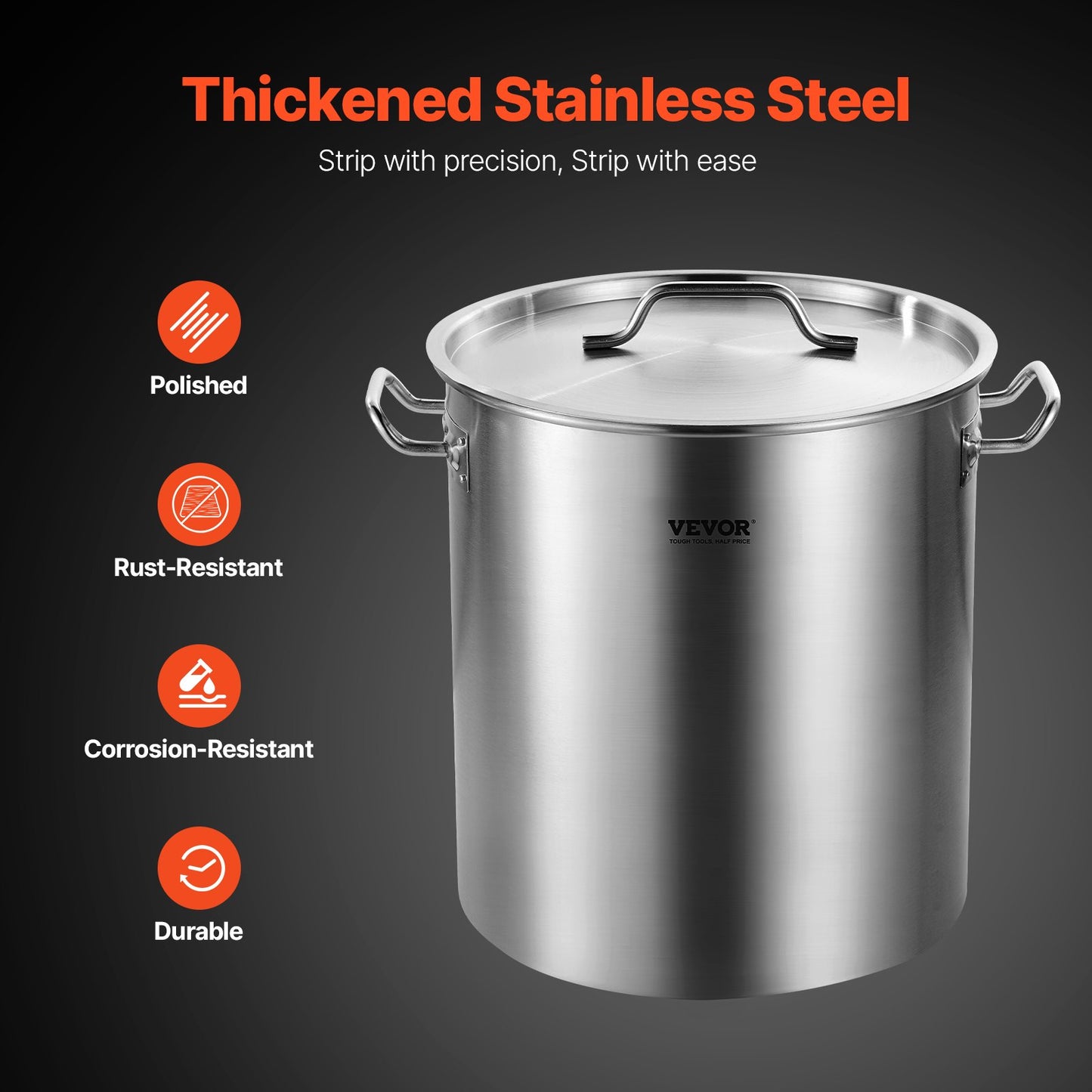 Stainless Steel Stockpot, 42 Quarts Large Cooking Pots, Cooking Pot Sauce Pot with Strainer, Lid and Handle, Heavy Duty Commercial Grade Stock Pot, Grinding Finish, for Large Groups Events Silver